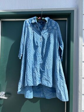 April Cornell Light Blue Floral Button-up dress 100 cotton